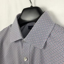 Tommy Hilfiger Mens Performance Dress Shirt 15 32/33 White Mini Chevron Slim Fit