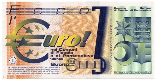 3 EURO BUONO COMUNI DI FIESOLE E PONTASSIEVE 1997/98 qFDS - Foto 2 di 6