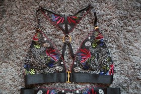 Bordelle Botanica Soft Triangle Bra and Thong SET Multi Floral Large L NWOT AW21