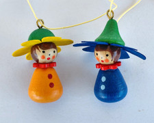 VTG Christian Ulbricht Wooden Hand Painted Flower Children Ornaments Pair Or Bl