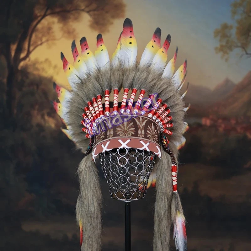 Tocado de plumas indio hecho a mano fiesta rendimiento étnico popular disfraz  Foto 2 de 4