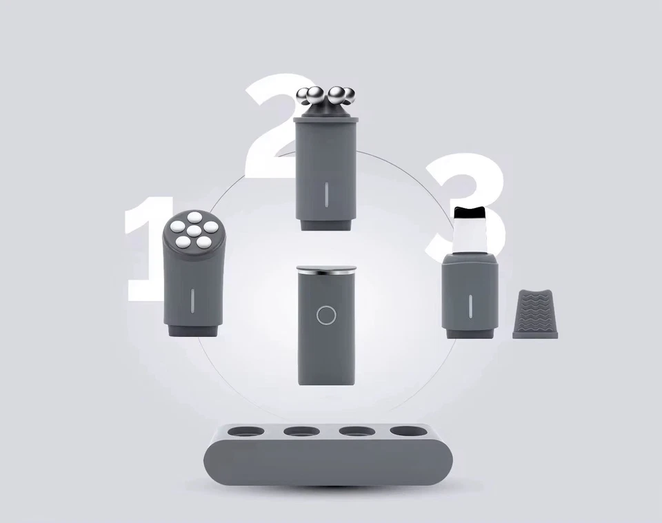 Juego de dispositivos de belleza de microcorriente facial 3 en 1 - ultrasónico, EMS, RF y masaje Foto 2 de 4