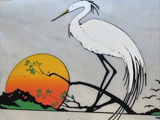 VINTAGE CRANE SUNSET IRON ON TRANSFER FLORIDA 1980S 12x9”