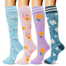 Compression Socks Women Men 4 Pairs, Knee High Support Socks for Running, Spo...