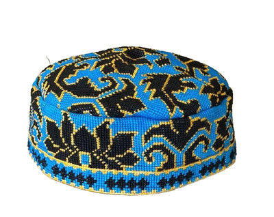 UZBEK IROQI TRIBAL HAND EMBROIDERED SILK HAT - UNISEX-APPROX 23.25 IN - LARGE
