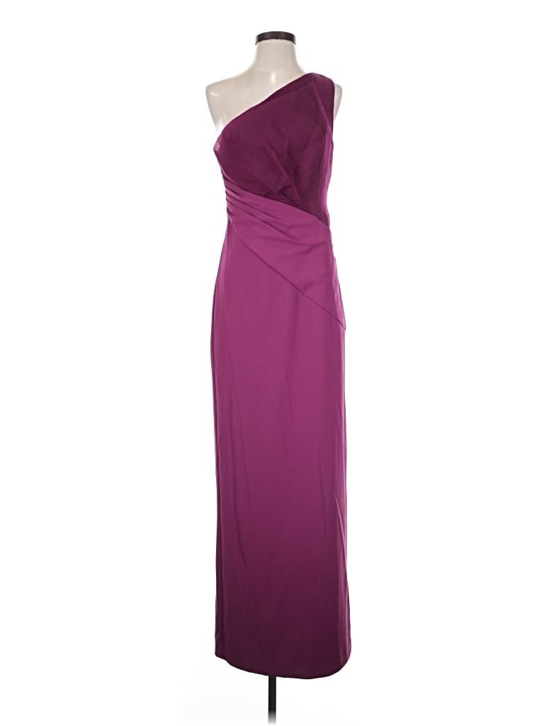 JS Collections $328 One Shoulder Long Satin Gown Violet Rose Size 6 FLAW