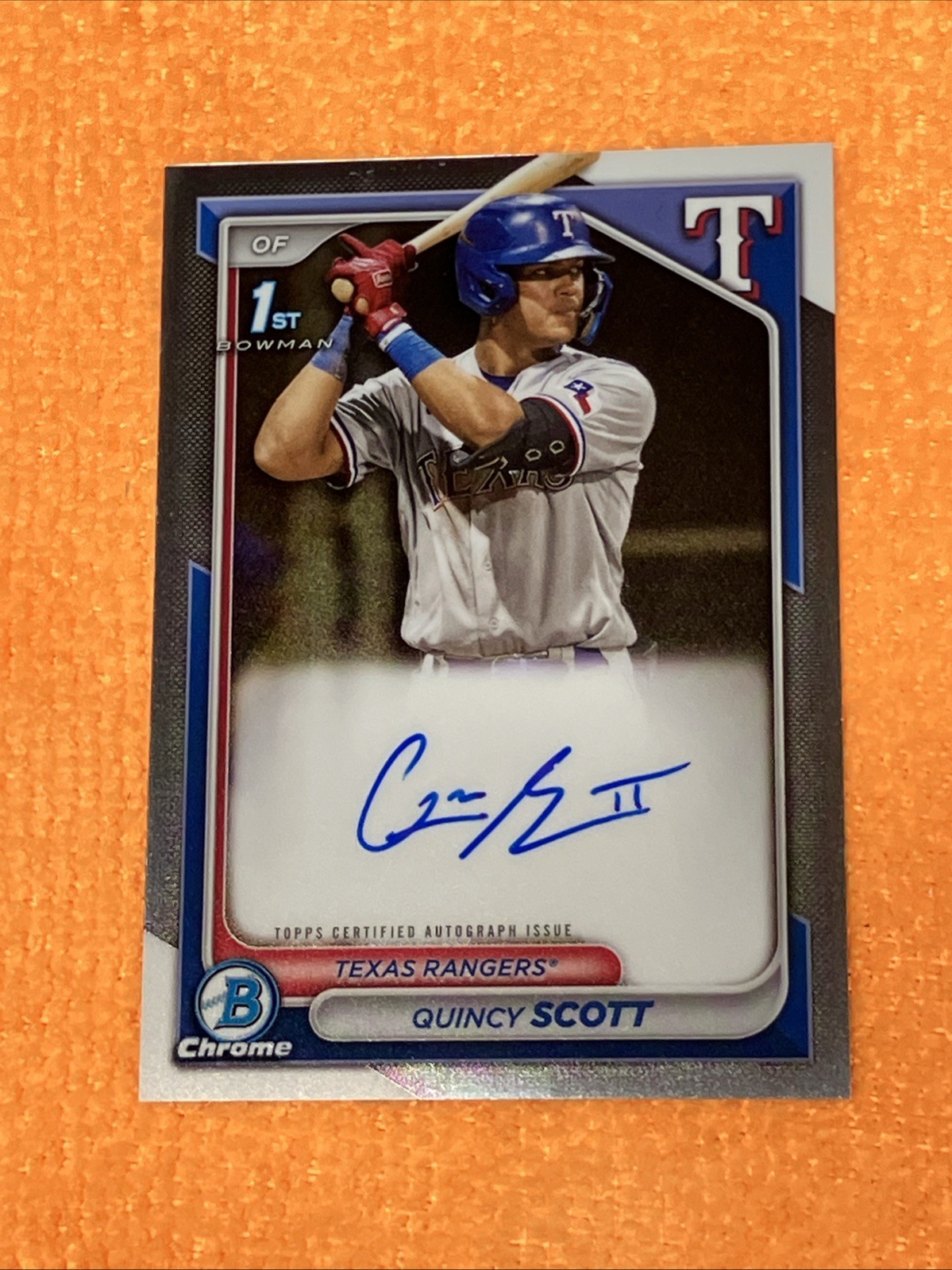Quincy Scott 1st AUTO 2024 Bowman Chrome #CPA-QS PROSPECT AUTOGRAPH - Rangers