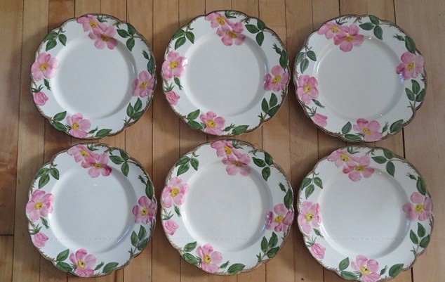 Vintage Set of 6 Franciscan Desert Rose 10 1/2" Dinner Plates - 1953-1958 Mark