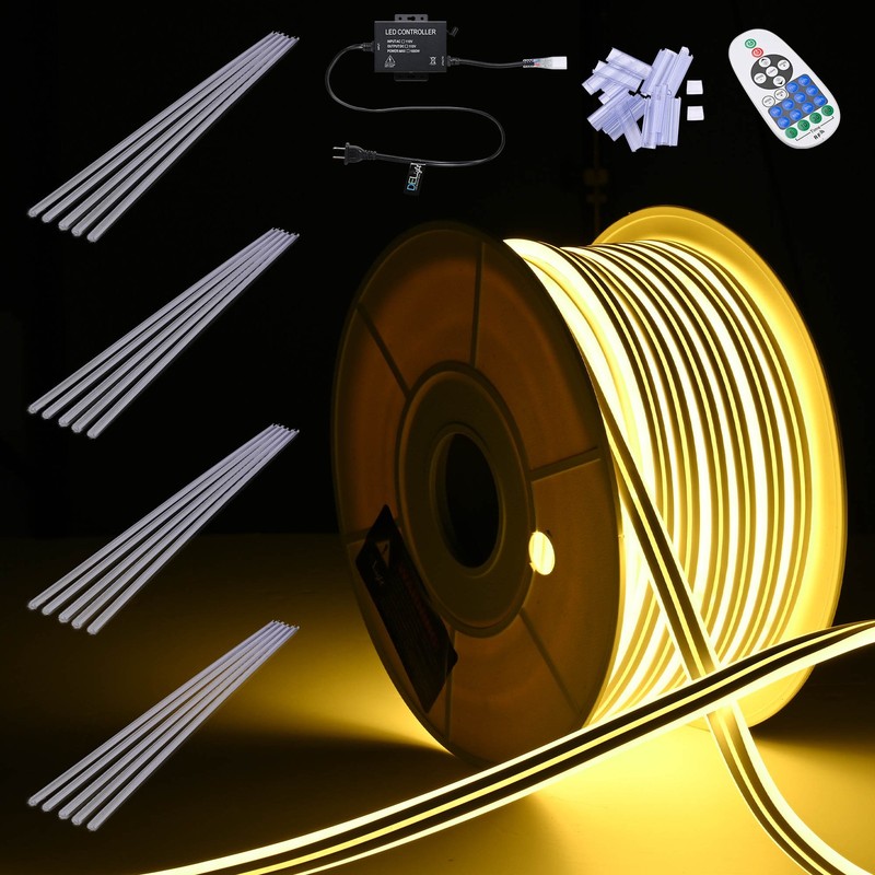 DELight Outdoor AC 110V 100FT Warm White LED Neon Rope Lights Channel Railing