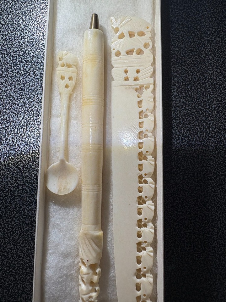 Vintage Bone Desk Accessories - Elephants
