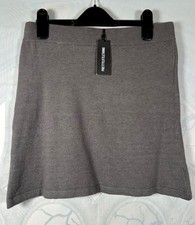 BNWT PrettyLittleThing grey soft fine-knit Dark Academia A-line mini skirt, M/12