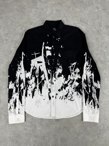 McQ, McQ Alexander McQueen AW13 Paint Splatter Graphic Dress Shirt Black White IT 50