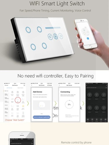 Melery Wifi Smart Tuya Light 4 Gang Switch Fan Speed Dimmer Glass Touch Panel US - Picture 12 of 24
