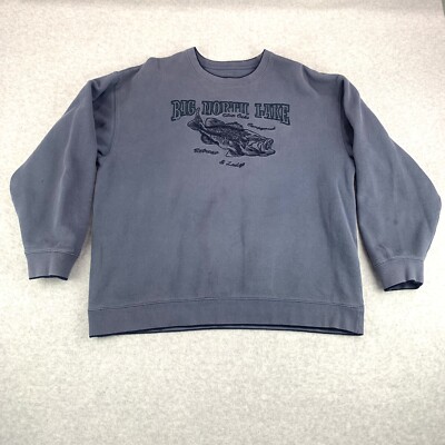 Bass Fishing Crewneck Sweatshirt ''Big North Lake'' Silver Oaks Campground Sz L