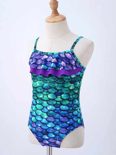 Girls Mermaid Printed One Piece Swimsuit Bathing Suit Quick Dry Beach Swimwear - Picture 8 of 50