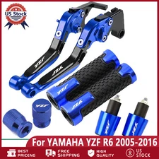 CNC Handle Grips Cap Brake Clutch Levers Sets For YAMAHA YZF R6 2005-2016 Blue