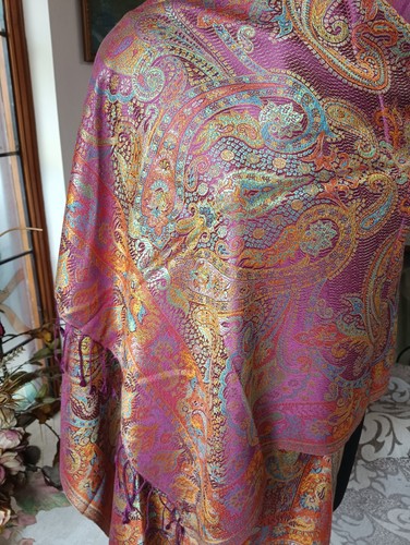 Colorido chal tejido JAMAVAR Pashmina ~ 100% seda ~ 16 DISEÑOS A ELEGIR - Imagen 7 de 10