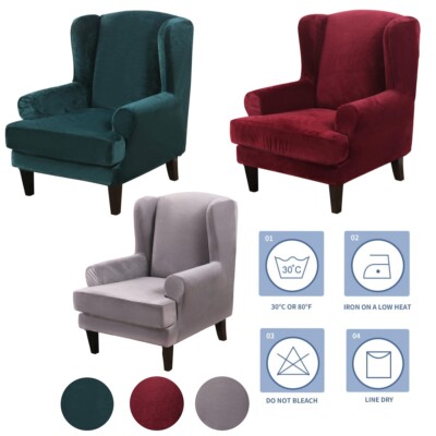 2Pcs Wingback Chair Slipcover Wing Chair Cover w/Cushion Cover