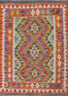 Kilim Kelim Handmade Rugs Flatweave Vibrant Geometric Wool Carpet 3x4 ft