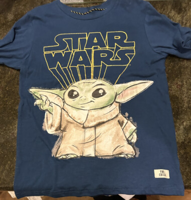 Star Wars Mandalorian Baby Yoda T shirt Kids Youth L 10/12 Blue The Child  Grogu