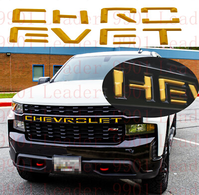 Front Grille Letter Inserts For 2019-2022 Chevy Silverado 1500 Custom - Chrome & Black