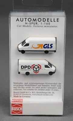 BUSCH 8308 (Spur N,1:160) Set: Zwei Mercedes Sprinter »GLS« und »DPD« NEUWARE! - Bild 1 von 4