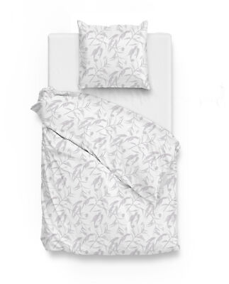 Zo! Home Mako-Satin Bettwäsche 135x200 Fiori di Satinado White Blätter silber