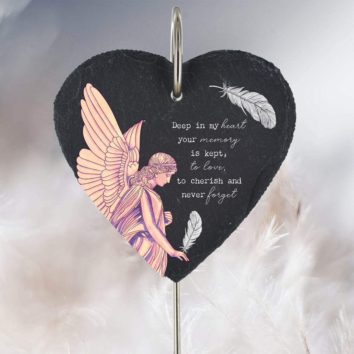 Angel Grave Stick Marker Plaque Ornament Memorial Slate Heart Graveside Decor