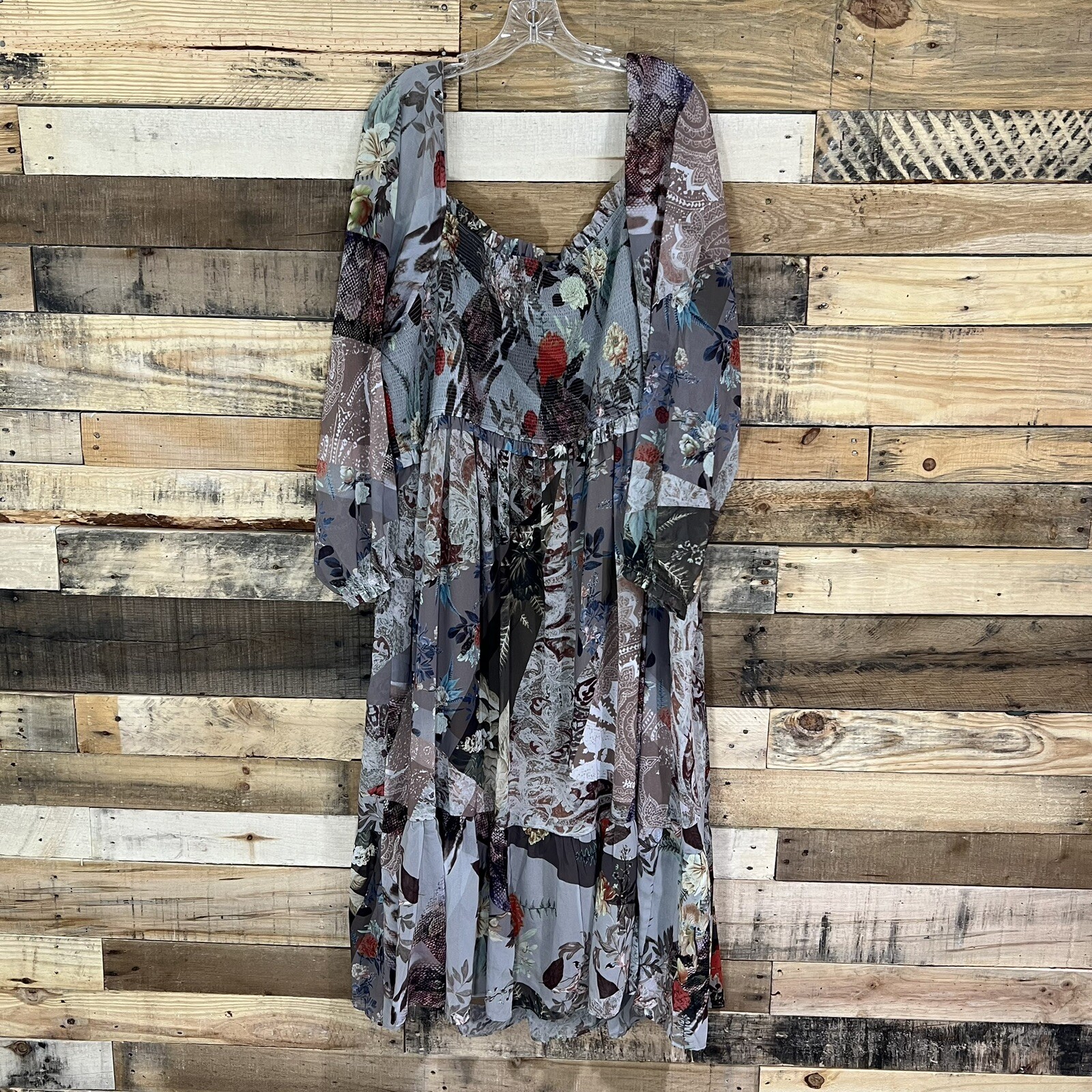 City Chic Patchwork Printed Smocked Long Balloon … - image 8