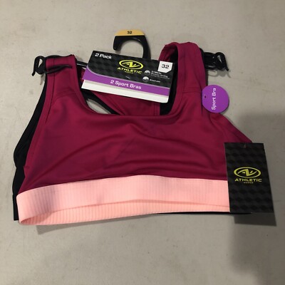 BRAND NEW GIRL'S SIZE MEDIUM ATHLETIC WORKS 2 PACK SPORTS BRAS BAND SIZE 32