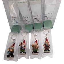 Lot of 4 Novelty Key Ring Garden Gnome Keychains Dwarfs