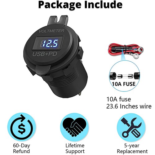 Dual QC 3.0 USB+PD Type-C Fast Car Charger Socket Adapter Power Outlet 12V 24V - Picture 12 of 15