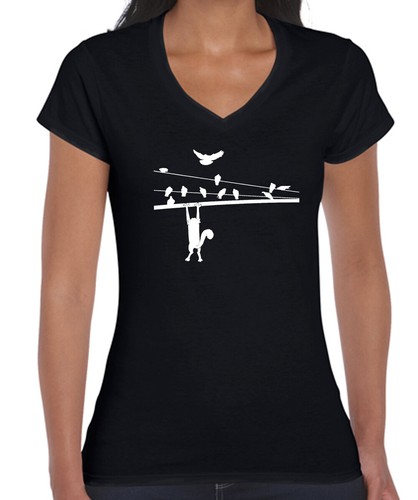 Funny T-shirts Ladies black cat zebra Animals funky cool designs V-necks tees 1 - Picture 29 of 32