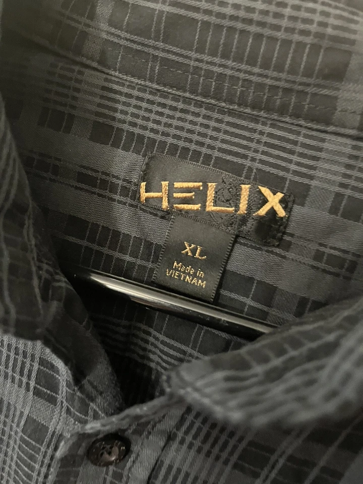 Camisa de vestir negra para hombre Helix manga larga talla XL a rayas con botones grises Foto 3 de 4