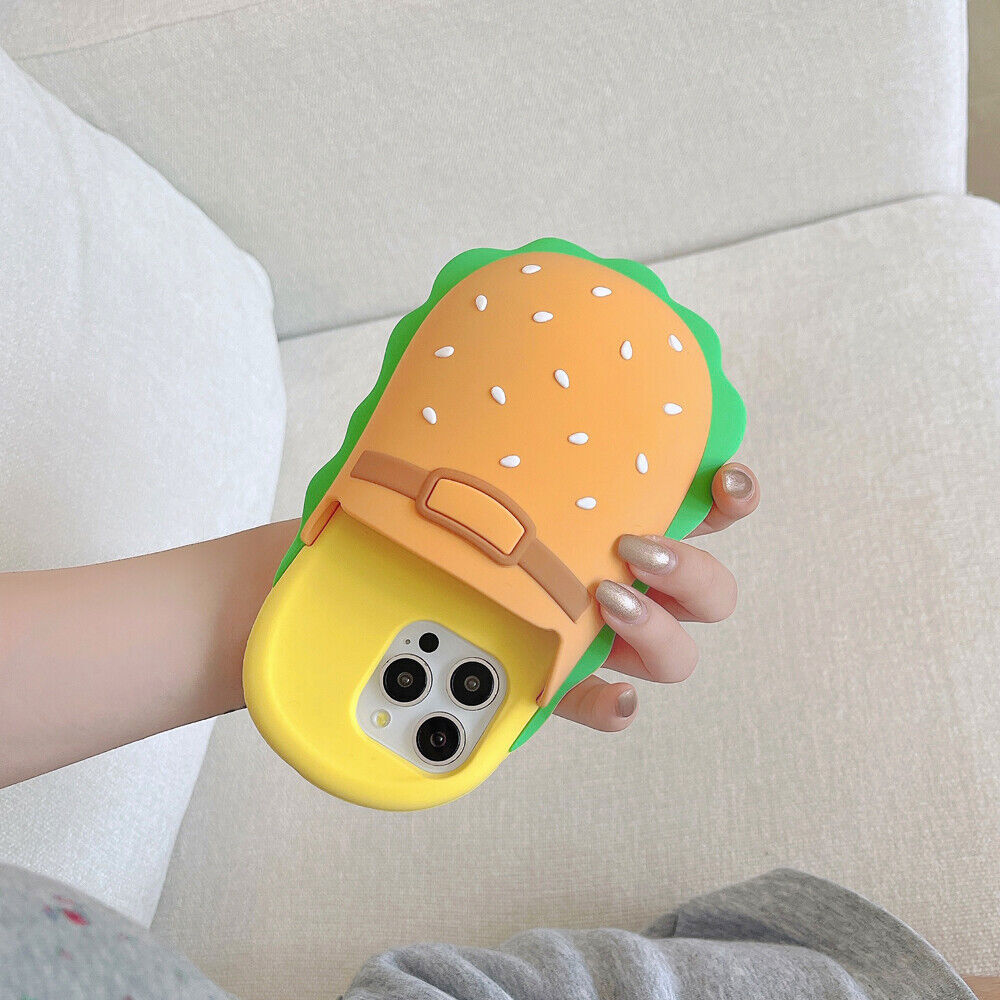 SAOLA Carino 3D silicone hamburger pantofole custodia telefono per iPhone 16 Pro Max 15 14 13 12