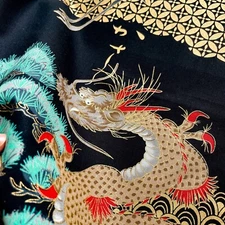 Japanese Fabric Cranes Dragons on Black Cotton W110cm/43" Craft Asian