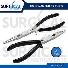 2 Fisherman Fishing Pliers 6" + 8" Set With PVC Handles Stainless German Grade