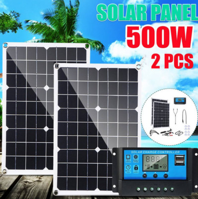 250W Portable Solar Panel Kit Dual USB Power 60A Controller Battery Charger Boat