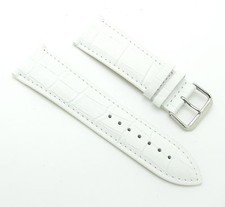 26mm White Genuine Leather Padded White Watch Band - with Spring Bars