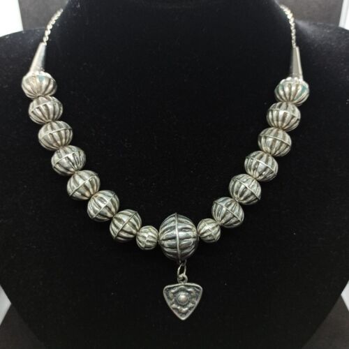 Vintage israelische Halskette Sterling Silber Puffy Hollow 3D Perlen Art... - Bild 1 von 12
