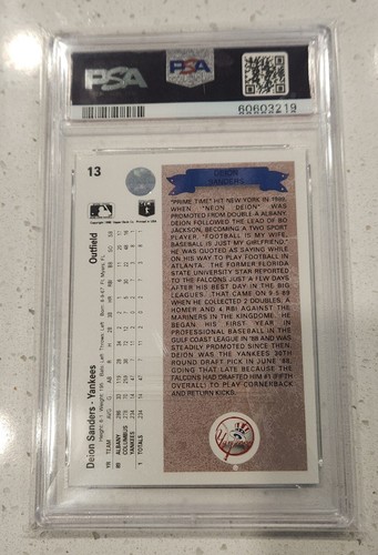 1990 Upper Deck Dion Sanders Star Rookie PSA 8 Card #13 Prime Time HOF - Picture 2 of 2