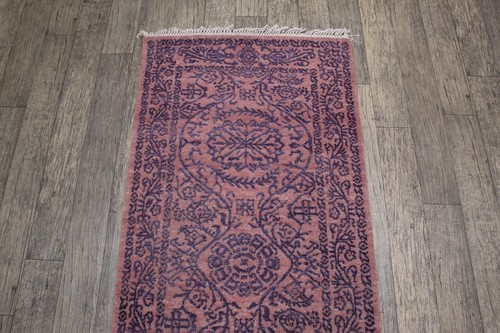 Lilac Pink Colour Runner Rug , 8 feet Wool Silk 80x240 Cms Runner - Picture 6 of 8