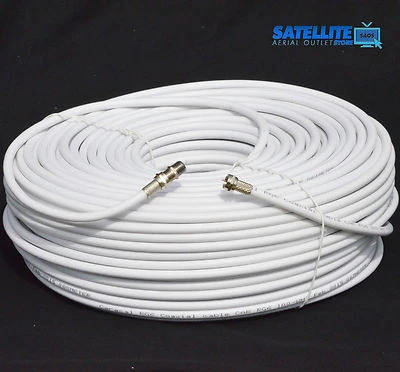 Cable coaxial satelital blanco RG6 15 m para televisión aérea Sky Freesat + enchufe F instalado