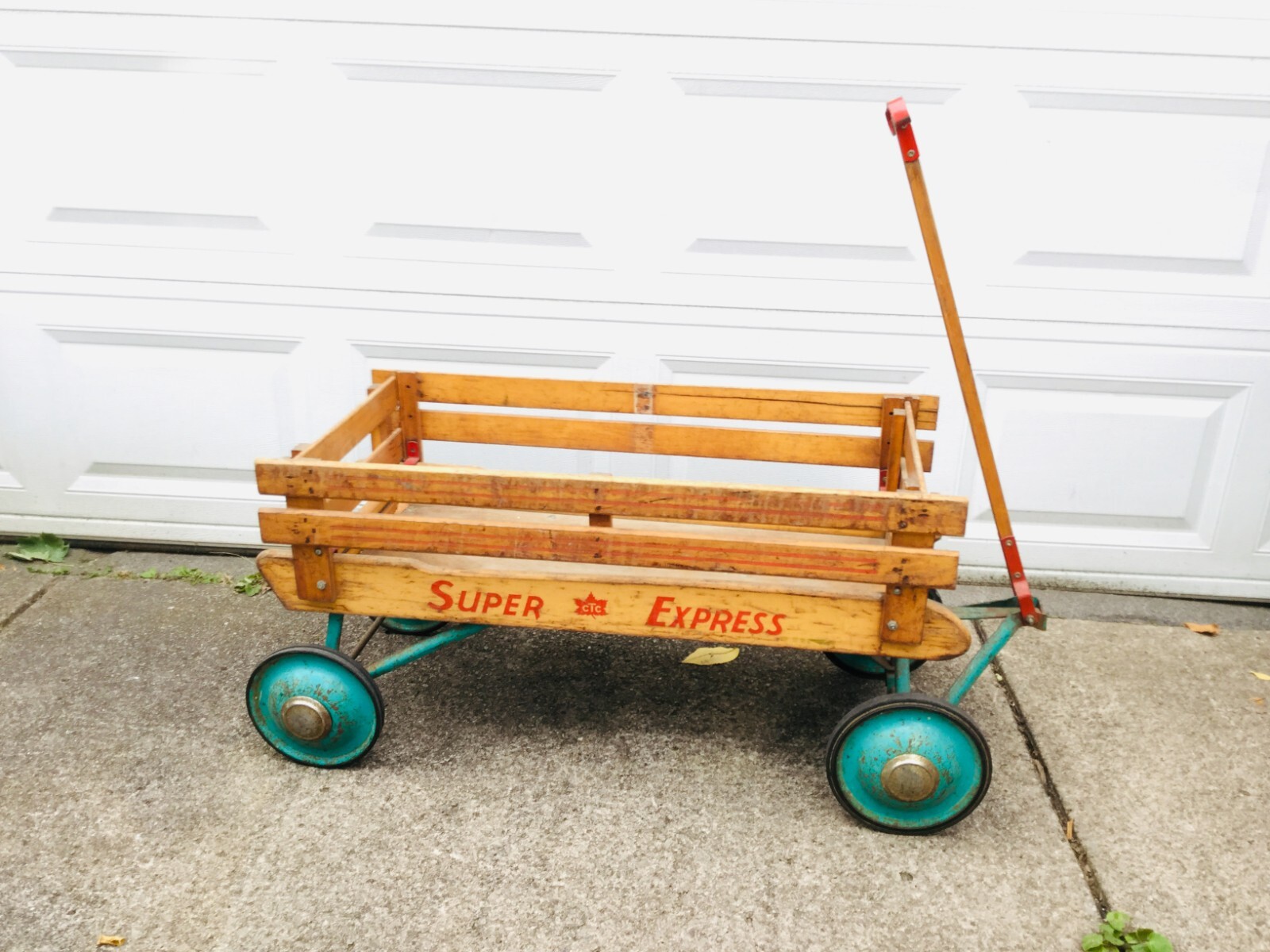 Vintage Wood Childs Pull Wagon Toy CTC Canadian Tire Co Super Express