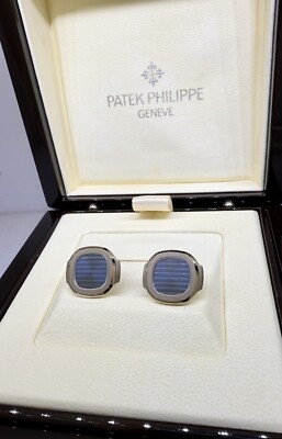 Patek Philippe Nautilus White Gold Sunburst Blue Center Cuff Links 205.9057G