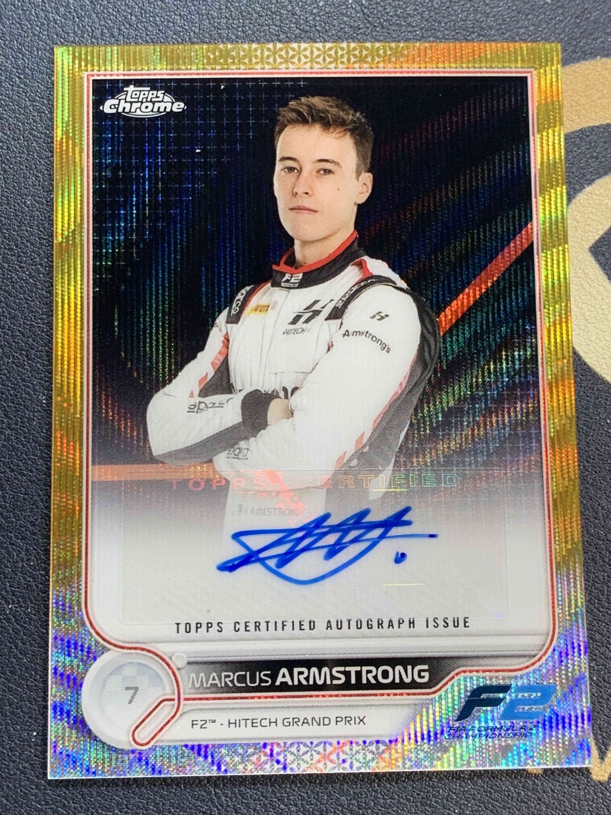2022 Topps Chrome Formula 1 F1 Marcus Armstrong Gold Wave Refractor Auto 29/50