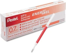 Pentel Refill Ink for EnerGel Liquid Gel Pen, 0.7mm, Red Ink, Box of 12