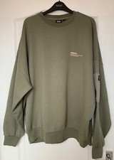 DR DENIM Justus Pocket Loose Heavyweight Khaki Oversized Sweatshirt Top, Size L