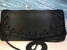 vintage la regale beaded purse Clutch Crossbody Black Satin 5Hx1.5Dx9W SD22