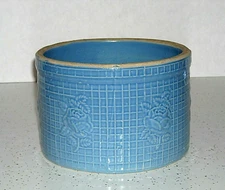 Large 3# Blue "ROSE & WAFFLE WEAVE" Butter Pantry Crock - Stoneware Salt Glaze